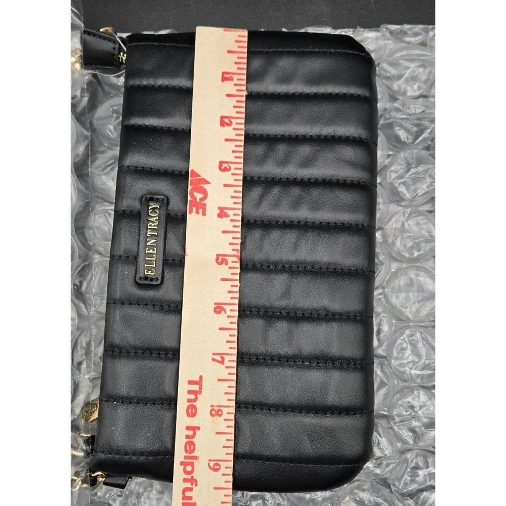 Ellen Tracy Black Quilted Wristlet Crossbody Bag Detachable Strap  NEW‎